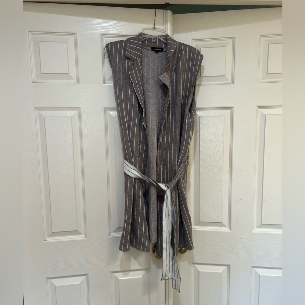 Calligraphie gray and‎ White belt  Open Cardigan sweater fall winter Size XL New